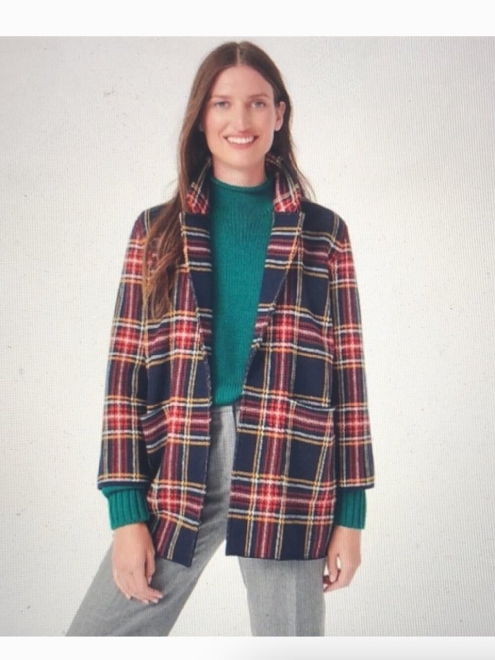 J. Crew Sophie Open Front Sweater Blazer Black Stewart Tartan Plaid M